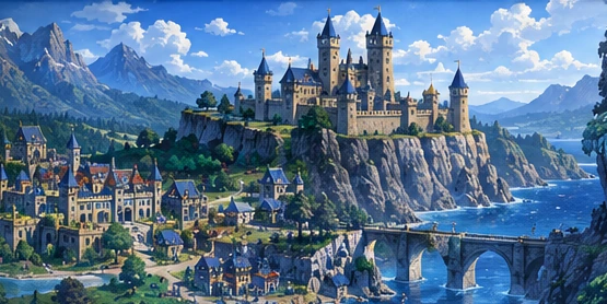 Fantasy towns and castle across the world of Erdrick
